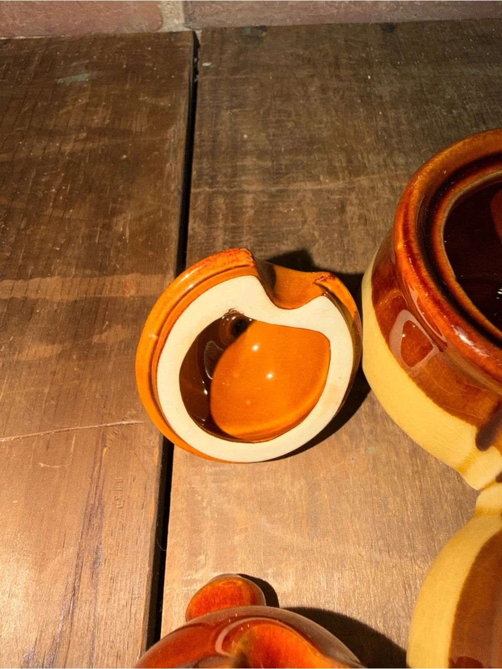 Vintage Two-Piece Ceramic Condiment Set in Brown and Yellow